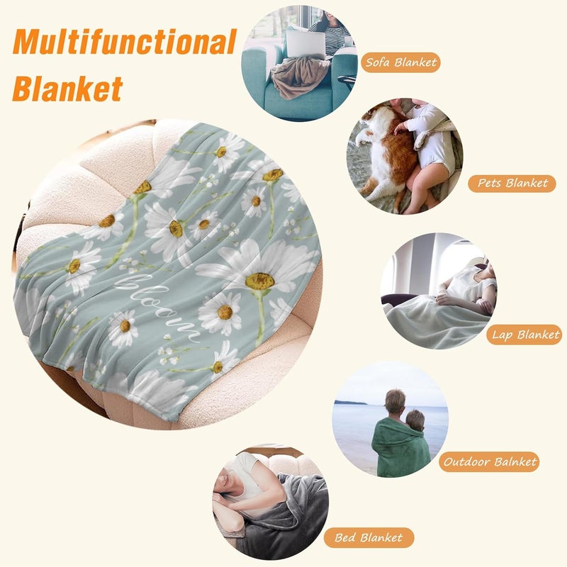 YeeJu Daisy Decorative Throw Blanket Twin Size White Floral for Couch Sofa Bed - Soft Cozy Lightweight Fuzzy Fleece - Sunshine Spring Summer Flower Gift 60x80 - Image 5